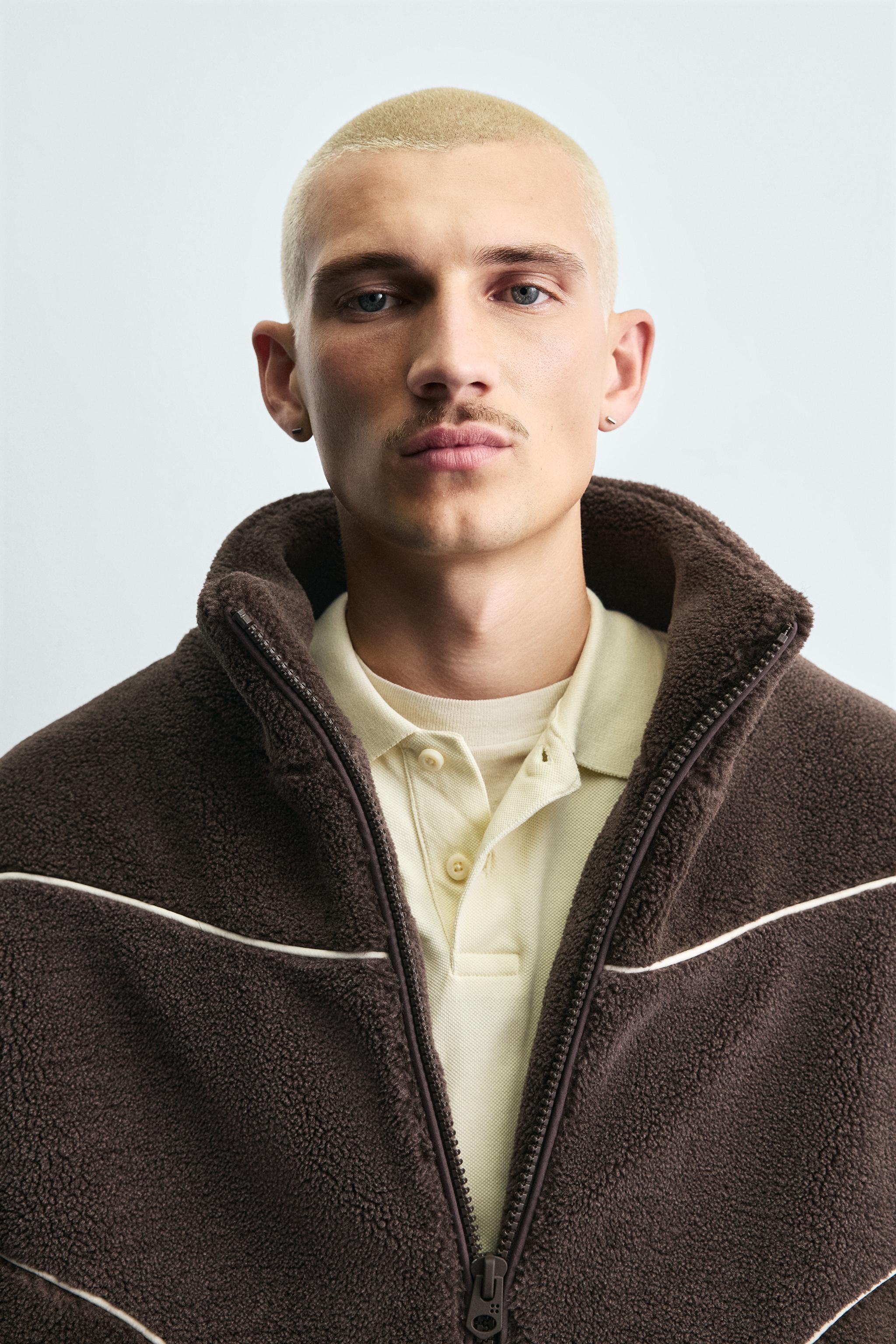 CONTRAST FAUX SHEARLING JACKET